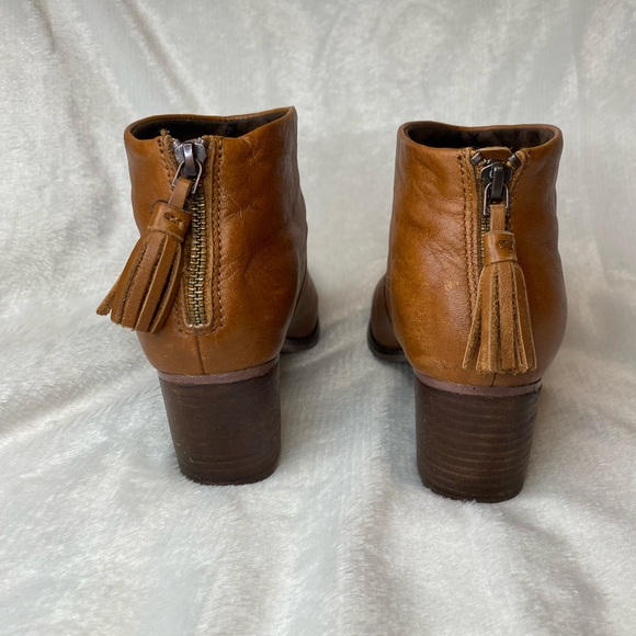 Toms Leila Boots Leather Block Heel Ankle Bootie Size 7.5 Cognac Brown - Picture 6 of 8
